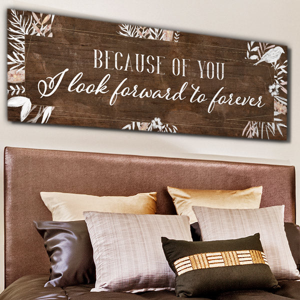 Brown leather headboard with wall art - GearDen
