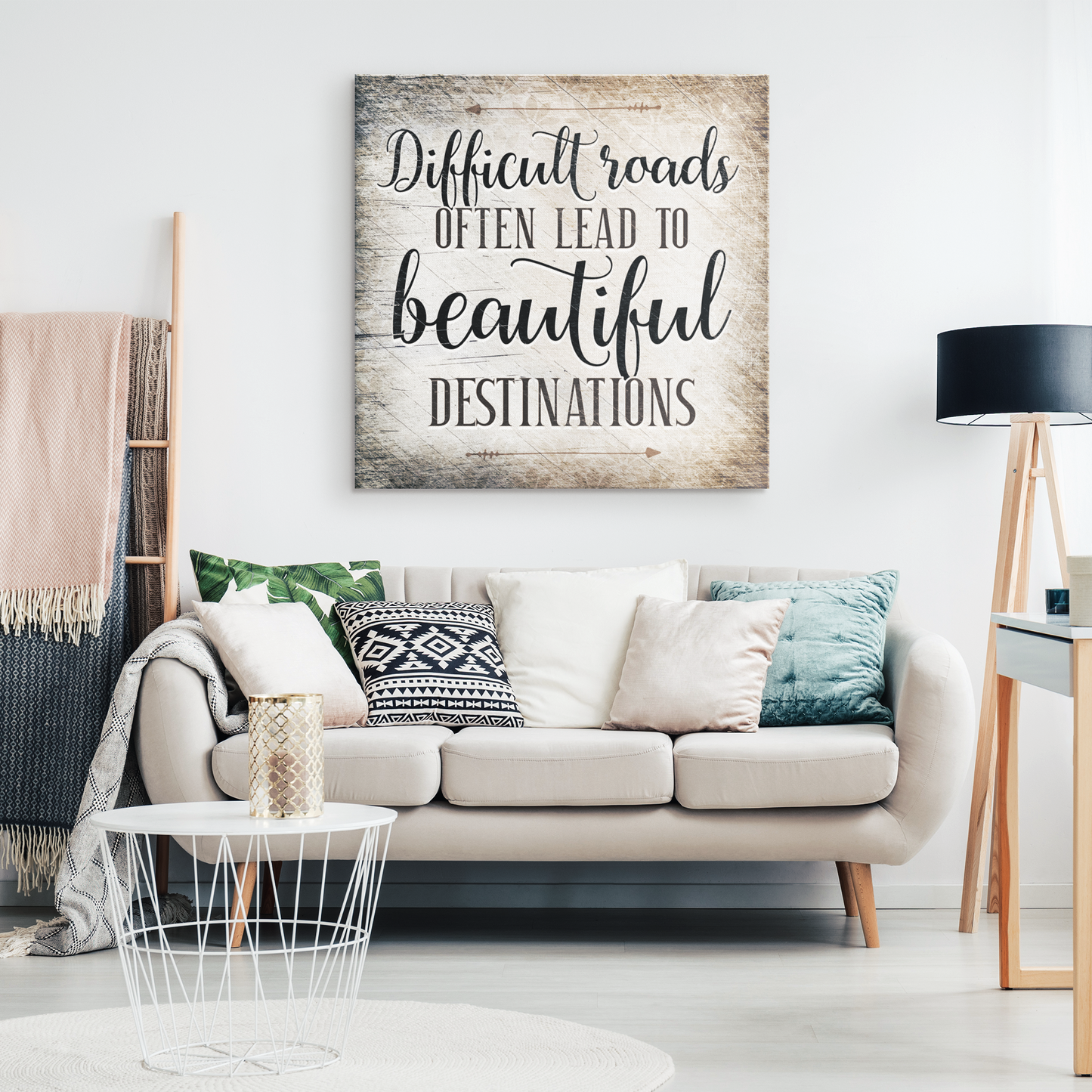 "Difficult Roads Lead To Beautiful Destinations" Premium Canvas