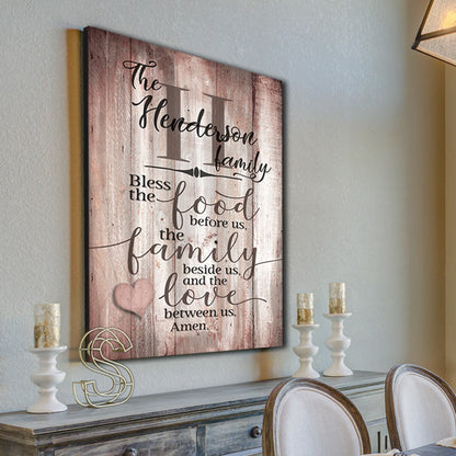 Personalized "Food, Family, Love" Wood Tone Premium Canvas