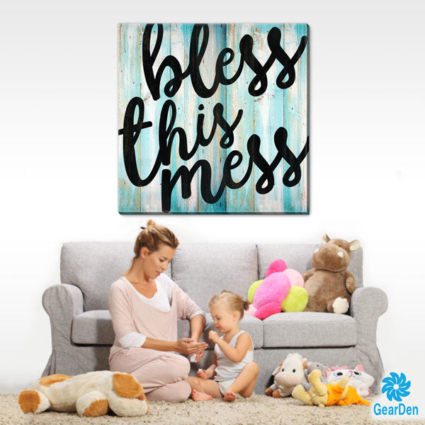 bless this mess living room canvas wall art