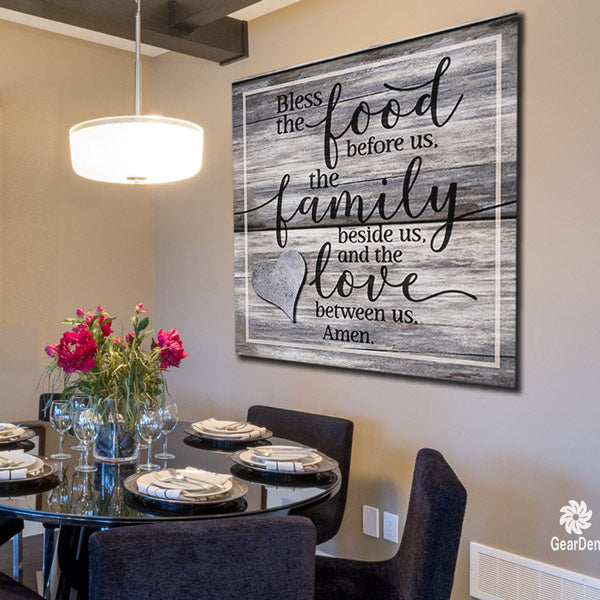 dining room wall art - bless food, family, love - GearDen
