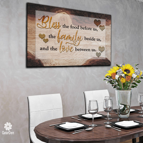 "Food, Family, Love" Wood effect Canvas wall art large