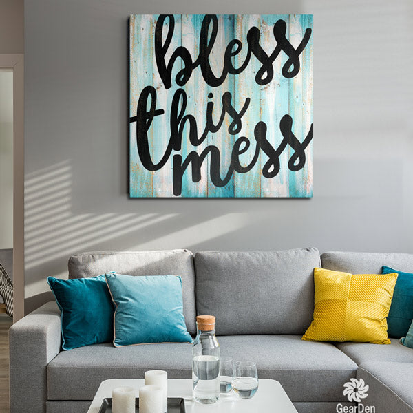 bless this mess living room canvas wall art