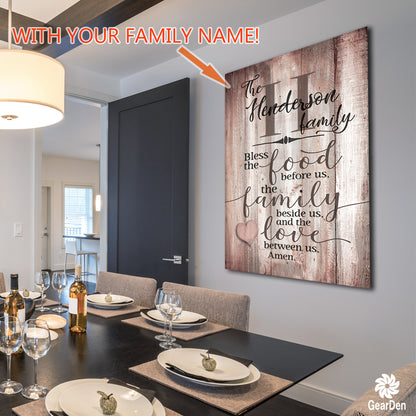 Personalized Wood Colored "Food, Family, Love" Premium Canvas Canvas Wall Art