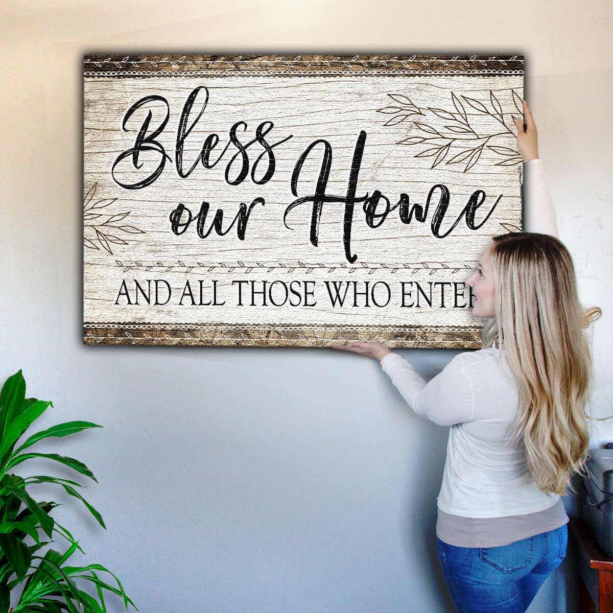 &quot;Bless Our Home And All Those Who Enter&quot; Premium Canvas