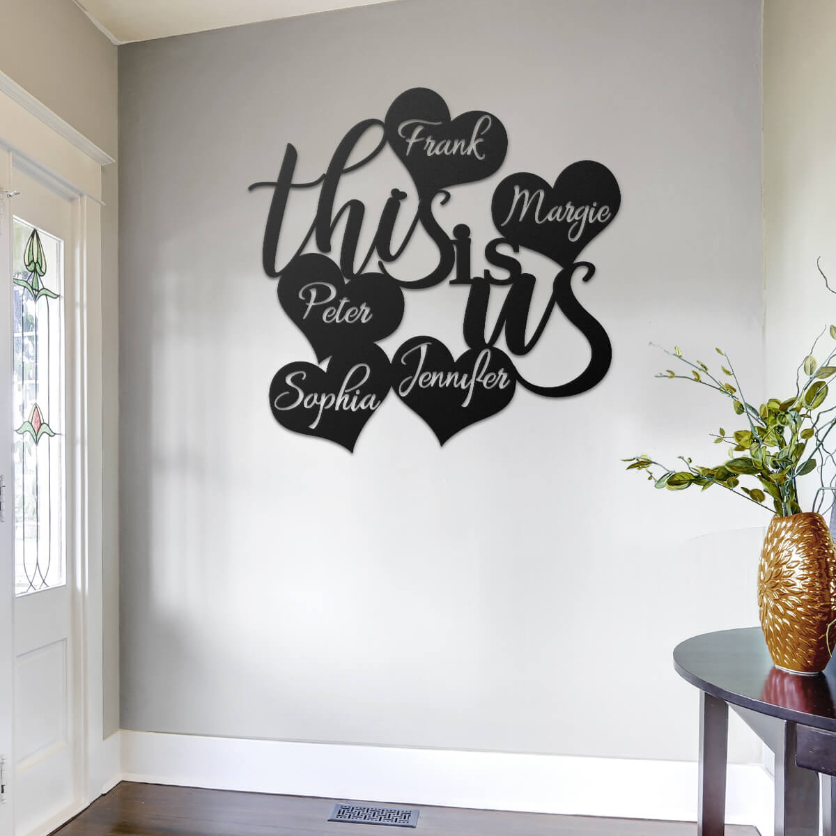 Personalized "This is us" Hearts Custom Metal Sign