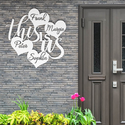 Personalized "This is us" Hearts Custom Metal Sign