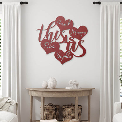 Personalized "This is us" Hearts Custom Metal Sign