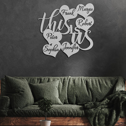 Personalized "This is us" Hearts Custom Metal Sign