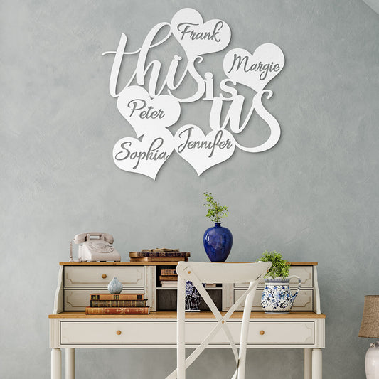 Personalized "This is us" Hearts Custom Metal Sign