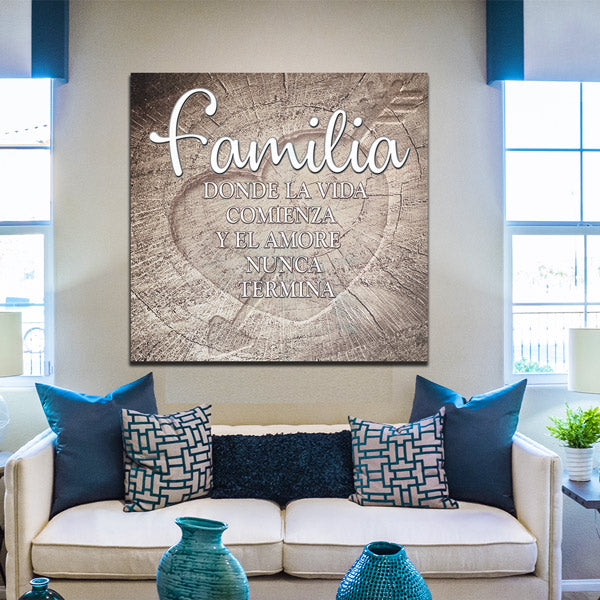 "Family - Where Life Begins Spanish" Canvas Wall Art