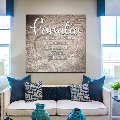 "Family - Where Life Begins Spanish" Canvas Wall Art