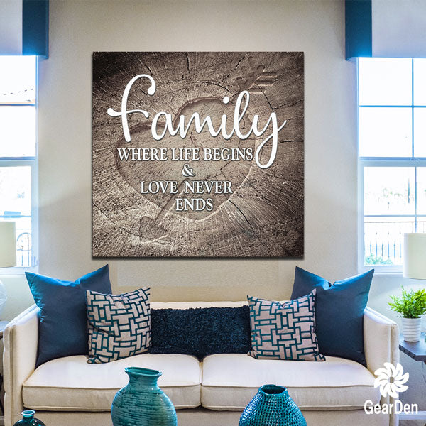 family - Where Life Begins & Love Never Ends canvas