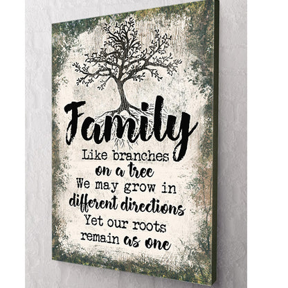 "Family - Like Branches On A Tree" Premium Rustic Canvas Wall Art