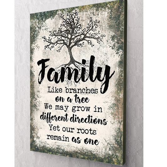 "Family - Like Branches On A Tree" Premium Rustic Canvas Wall Art