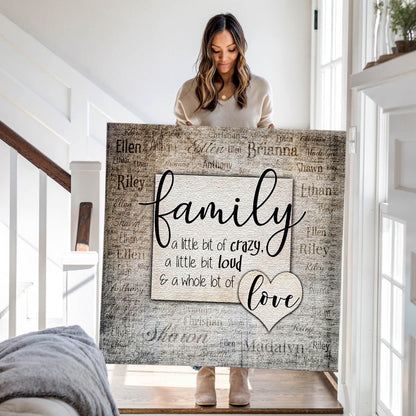 Personalized "Family...Love" With Names On Background Premium Canvas
