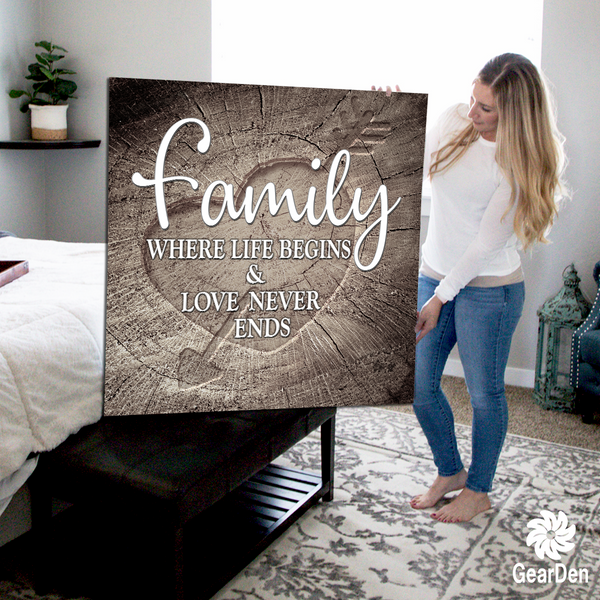 Canvas Wall Art Quote “Family - Where Life Begins. Love Never Ends