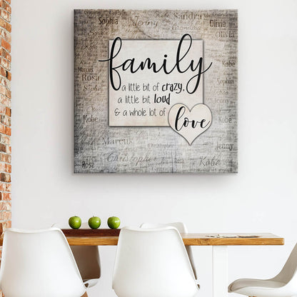 Personalized "Family...Love" With Names On Background Premium Canvas