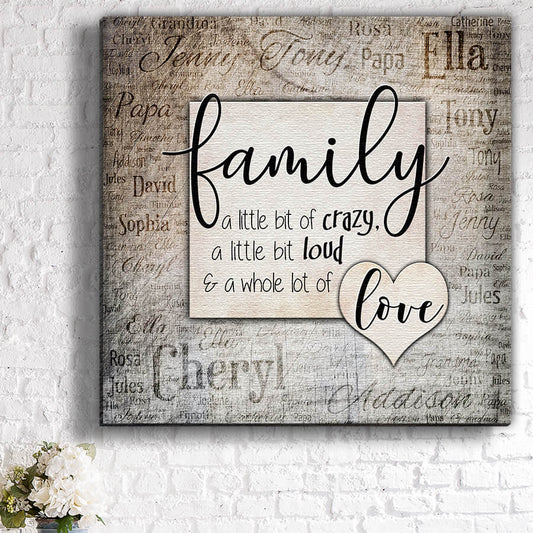 Personalized "Family...Love" With Names On Background Premium Canvas
