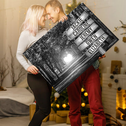 Personalized "BW Forest Path - Names On Sign" Premium Canvas Wall Art