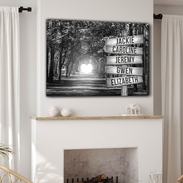 Personalized "BW Forest Path - Names On Sign" Premium Canvas Wall Art