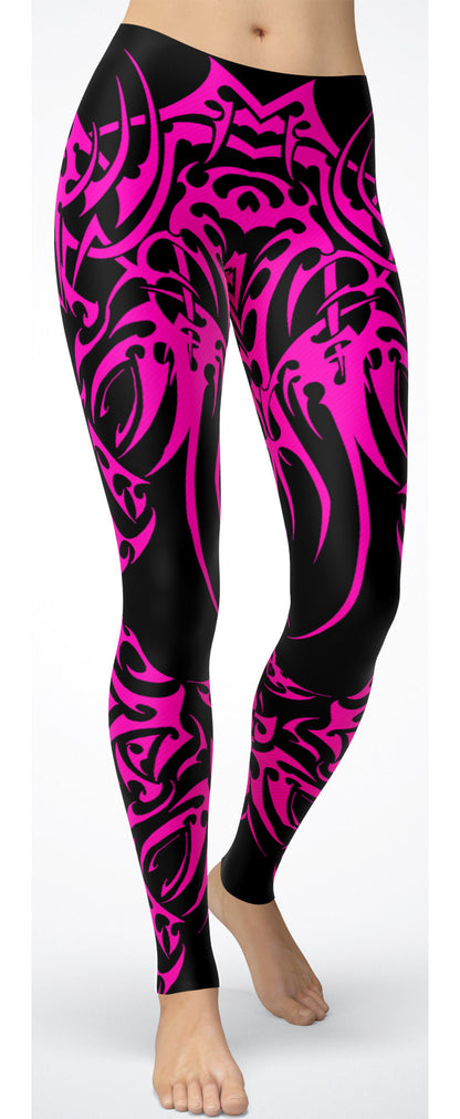 Pink Tribal Tattoo-Pattern Leggings