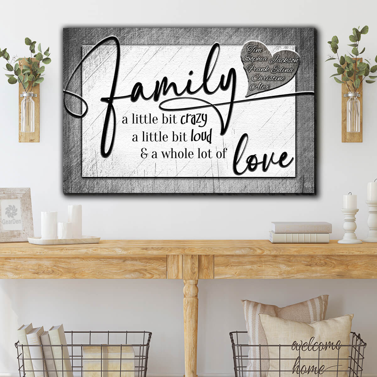 Personalized "Family...Crazy, Loud, Love" Heart Design Premium Canvas