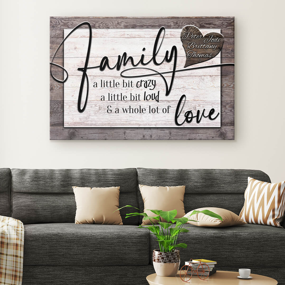 Personalized "Family...Crazy, Loud, Love" Heart Design Premium Canvas