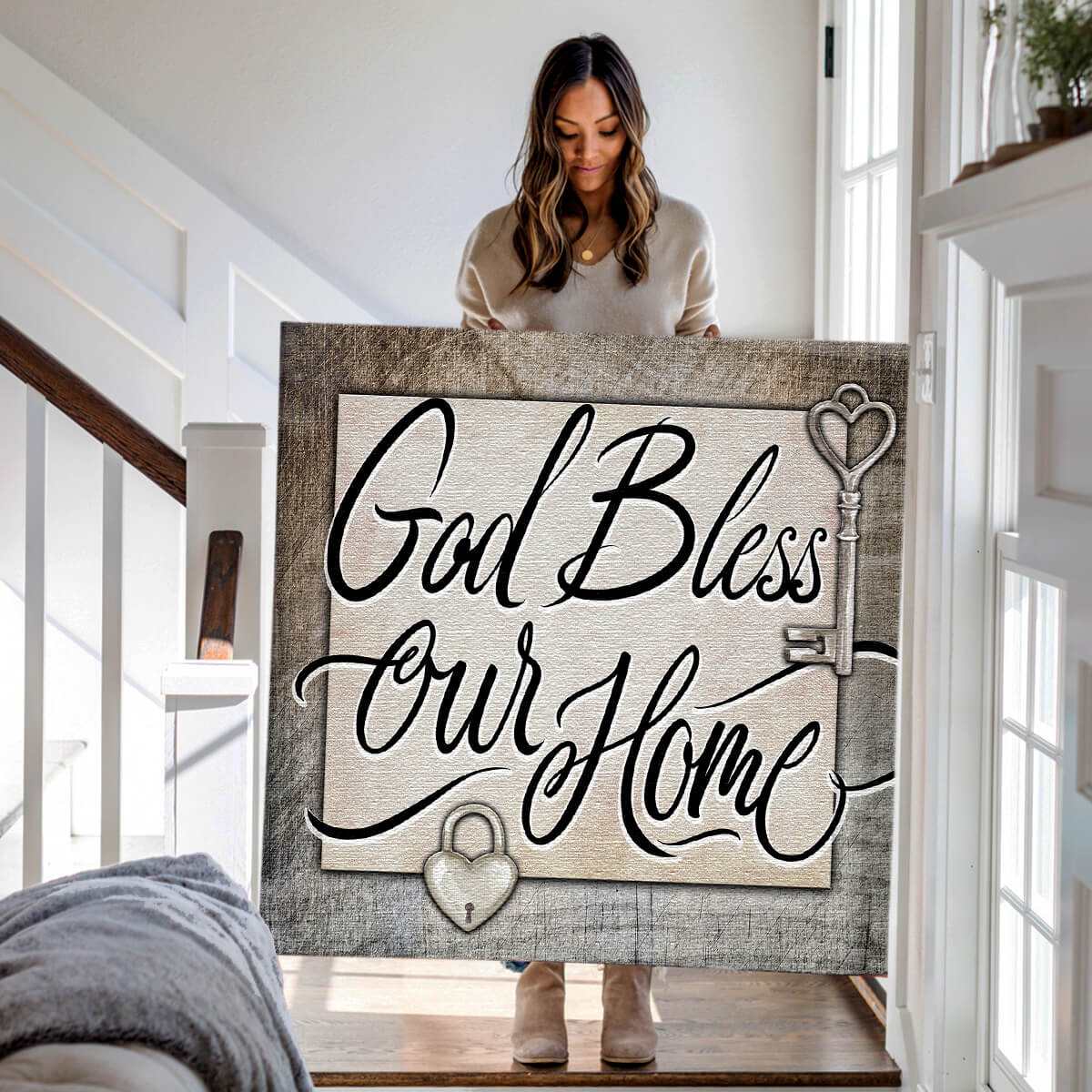 "God Bless Our Home" Premium Canvas Wall Art