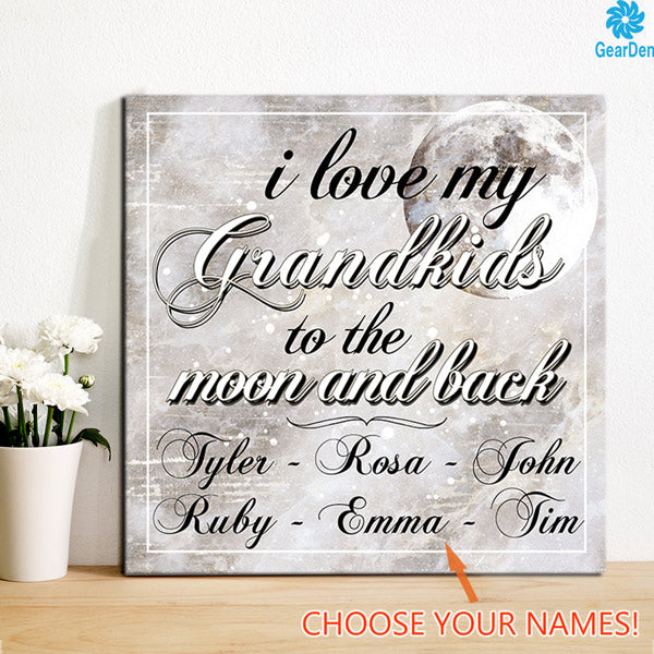 i love my grandkids to the moon and back personalized canvas with grandkids names wall art