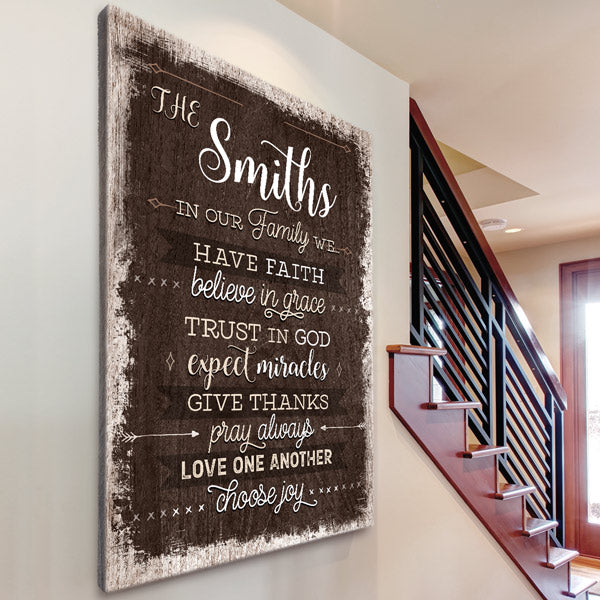 Personalized "In Our Family We Have Faith...Pray Always" Premium Canvas Wall Art