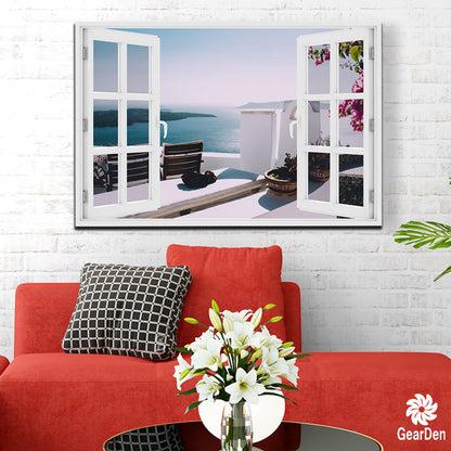 "Island Villa Window View" Premium Canvas wall art 