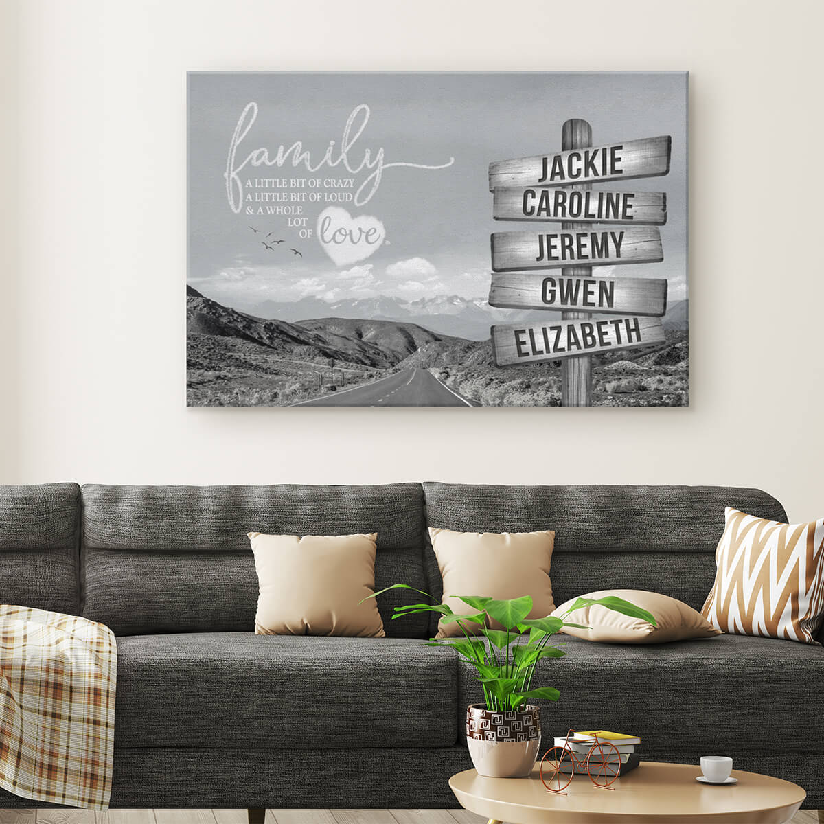 Personalized Road Sign "Family Love..." Premium Canvas Wall Art