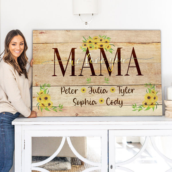 mother loving her wall art - custom art print with mom's name and kids' names - GearDen