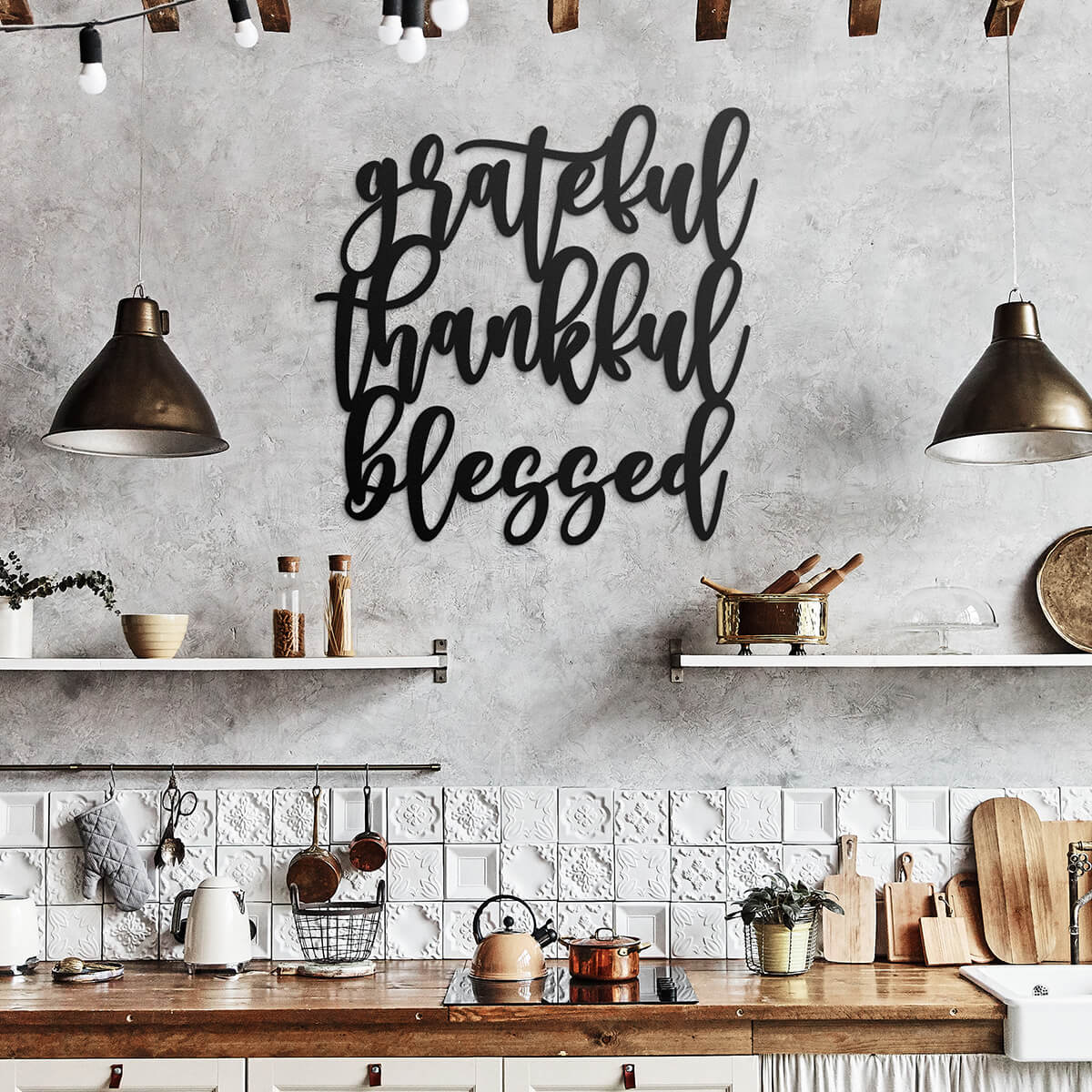 "Grateful Thankful Blessed" Premium Metal Sign