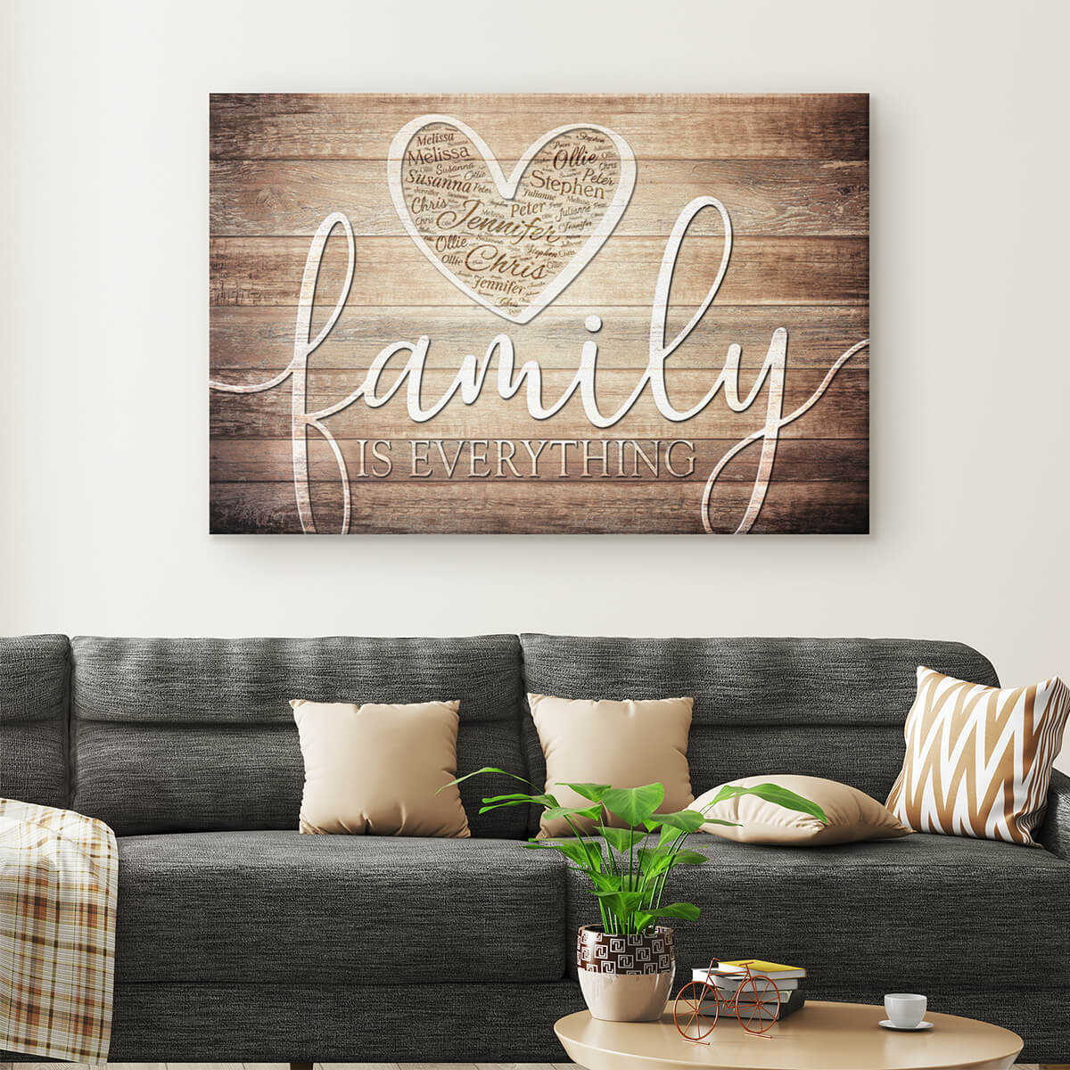 Personalized "Family Is Everything" - Names in Heart Premium Canvas