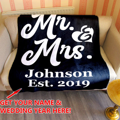 Personalized "Mr & Mrs" With Name and Year Premium Fleece Blanket