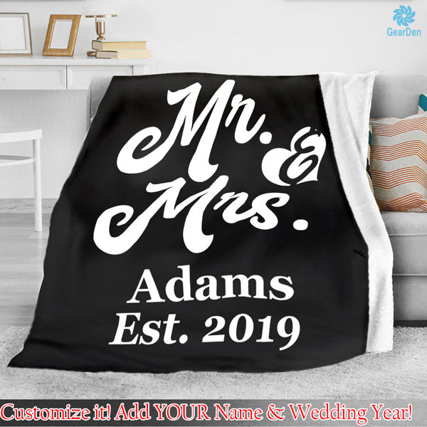 Personalized "Mr & Mrs" With Name and Year Premium Fleece Blanket