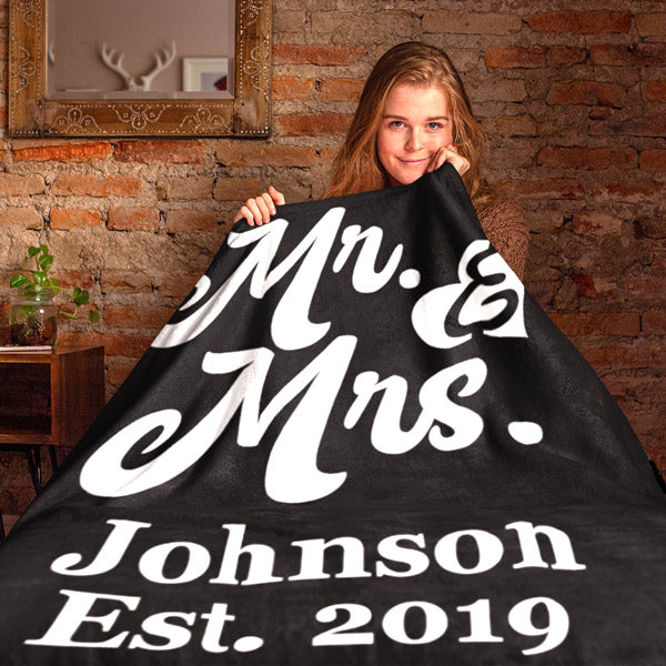 Personalized "Mr & Mrs" With Name and Year Premium Fleece Blanket