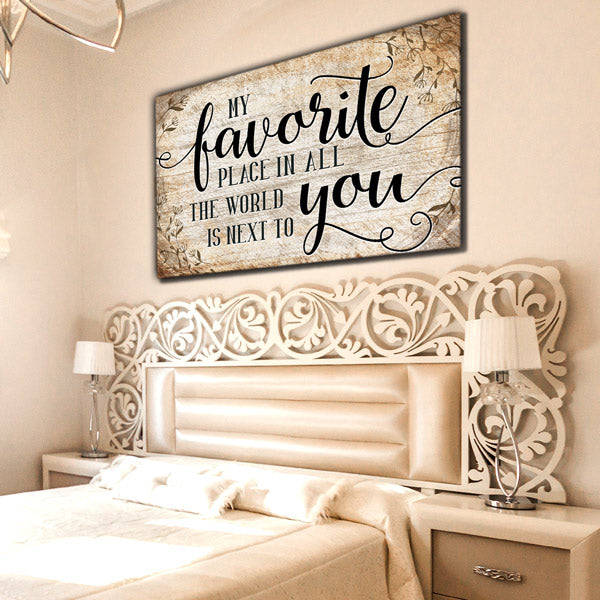 large bedframe - side tables with lamps - my favorite place wall art - GearDen