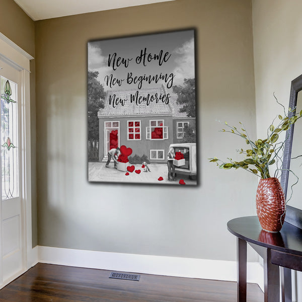 "New Home, New Beginning, New Memories" Premium Canvas Wall Art