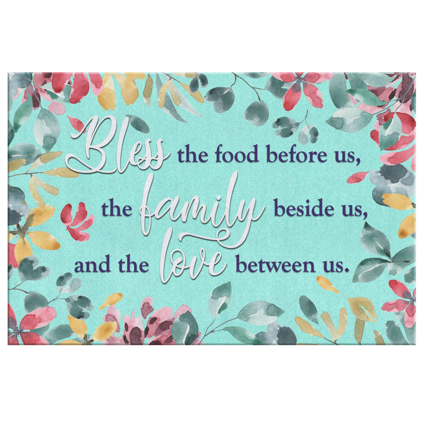 "Food, Family, Love" Watercolor Premium Canvas