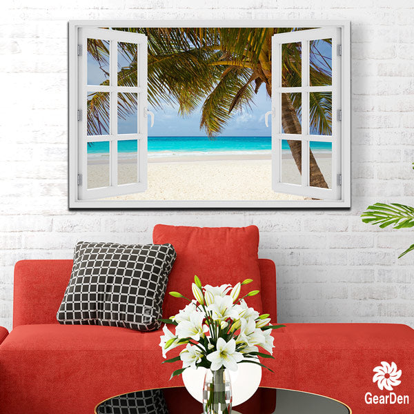 "Palm Beach Window View" Premium Canvas art