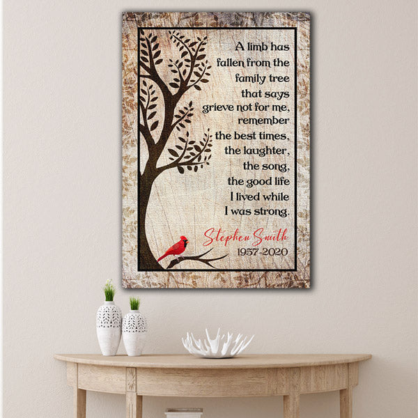 Personalized "A Limb Has Fallen From The Family Tree" Memorial Premium Canvas