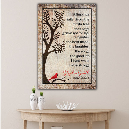 Personalized "A Limb Has Fallen From The Family Tree" Memorial Premium Canvas