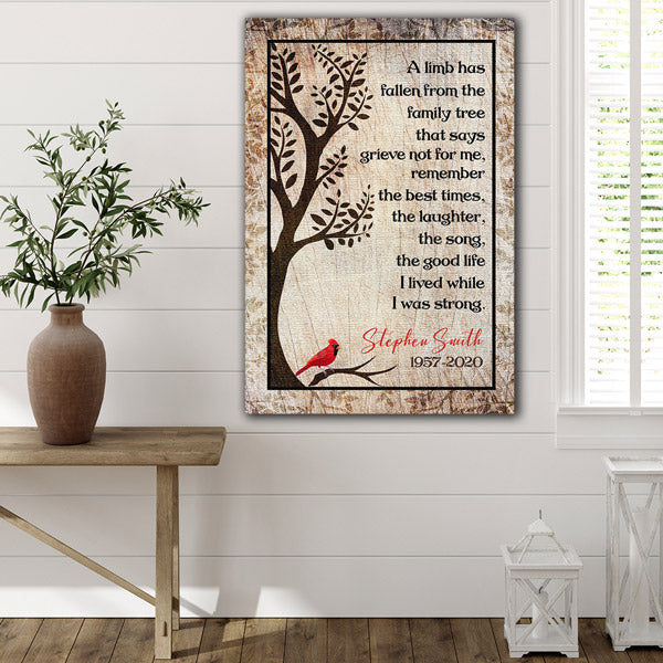 Personalized "A Limb Has Fallen From The Family Tree" Memorial Premium Canvas