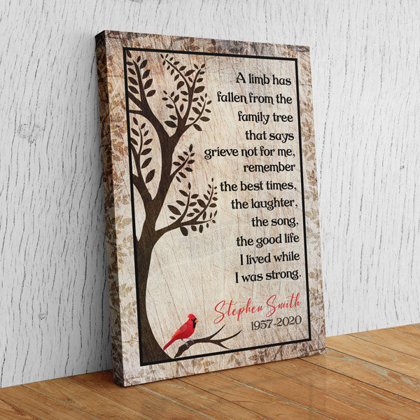 Personalized "A Limb Has Fallen From The Family Tree" Memorial Premium Canvas Wall Art