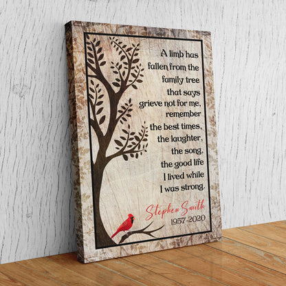 Personalized "A Limb Has Fallen From The Family Tree" Memorial Premium Canvas Wall Art