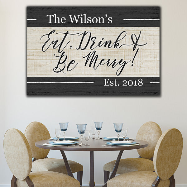 Personalized "Eat, Drink, & Be Merry" Premium Canvas
