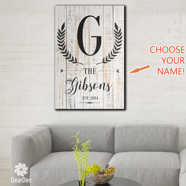Personalized Family Initial and Name Premium Canvas